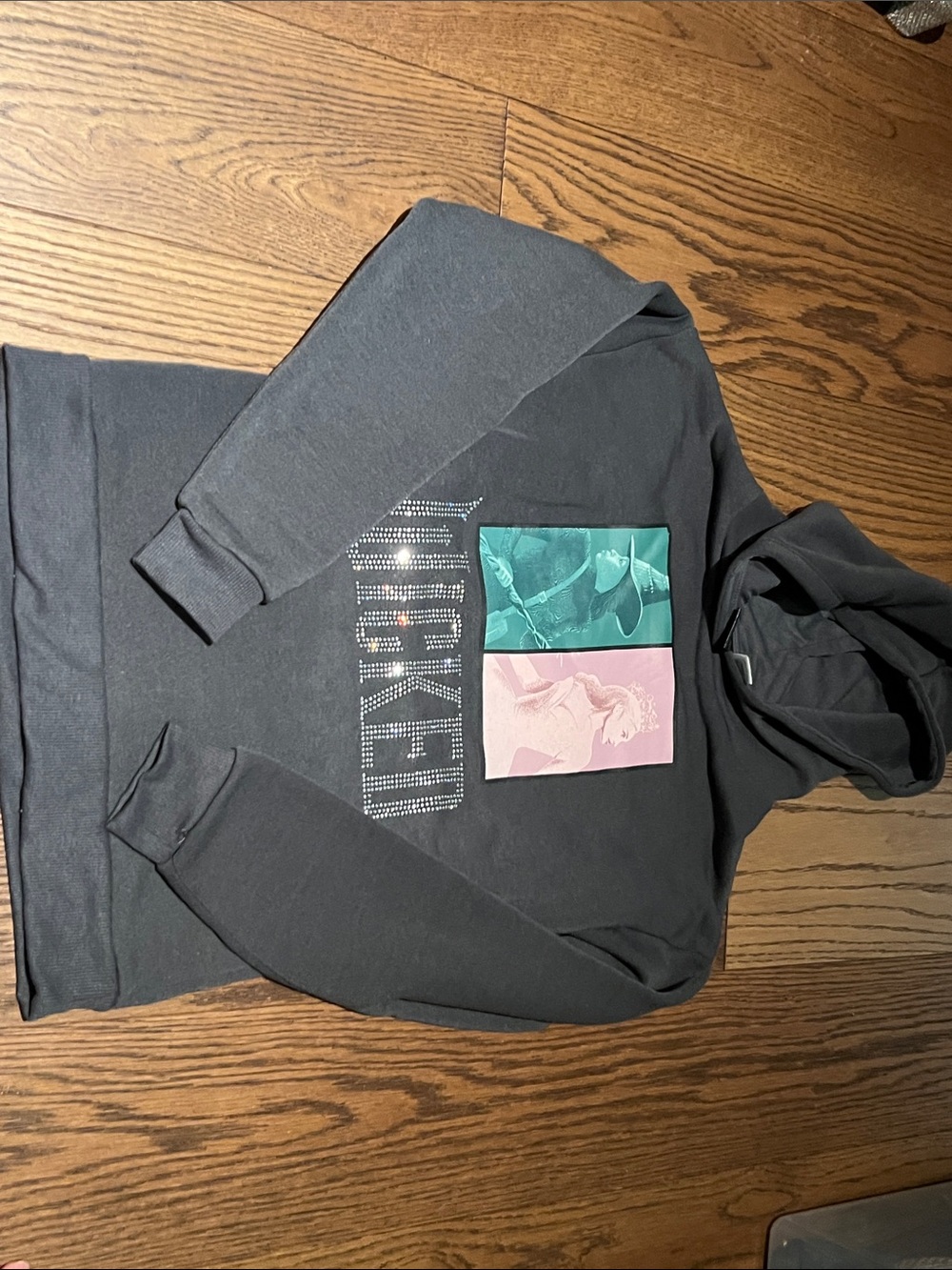 Wicked Crewneck Sweater with Teal and Pink Graphic - Black
